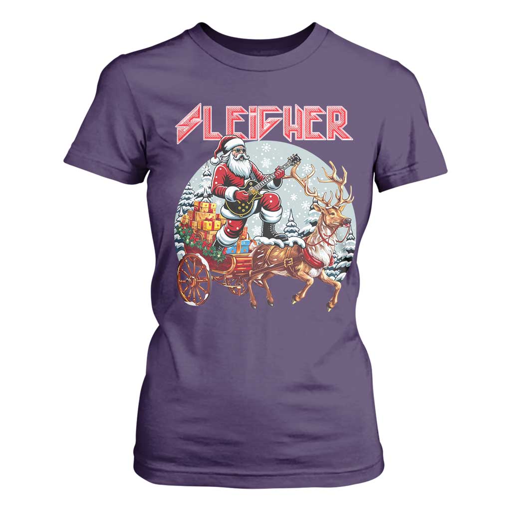 Funny Santa Heavy Metal Christmas T Shirt For Women Sleigher Xmas Rock & Roll TS11 Purple Print Your Wear