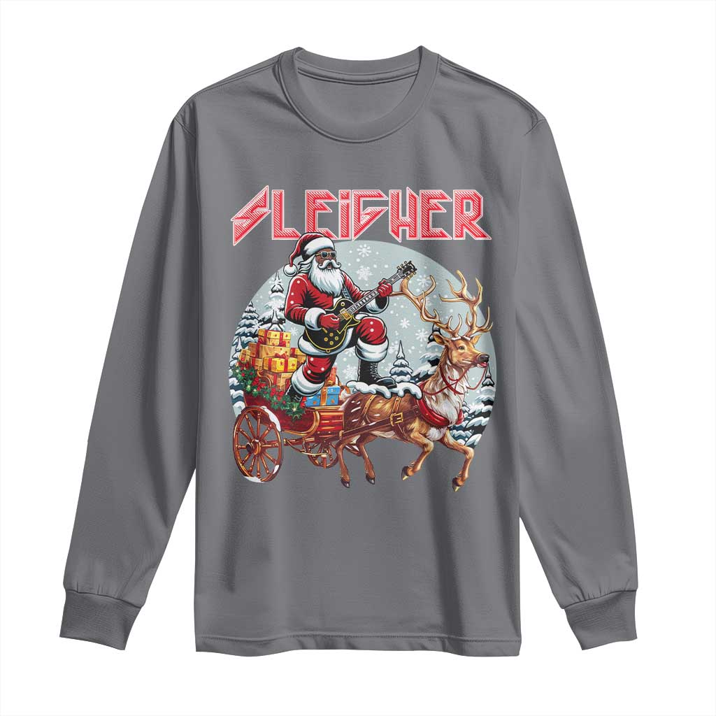 Funny Black Santa Heavy Metal Christmas Long Sleeve Shirt Sleigher Xmas Rock & Roll TS11 Charcoal Print Your Wear