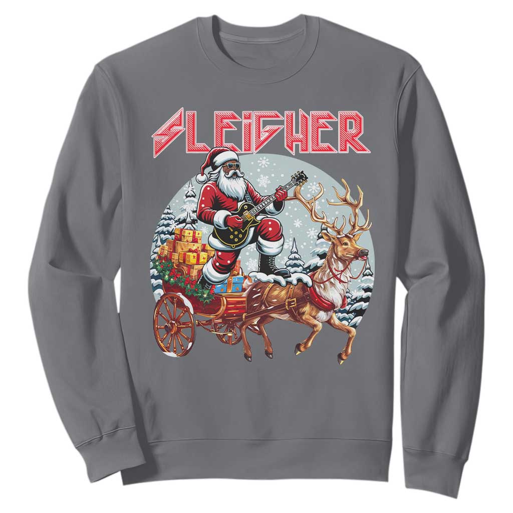 Funny Black Santa Heavy Metal Christmas Sweatshirt Sleigher Xmas Rock & Roll TS11 Charcoal Print Your Wear