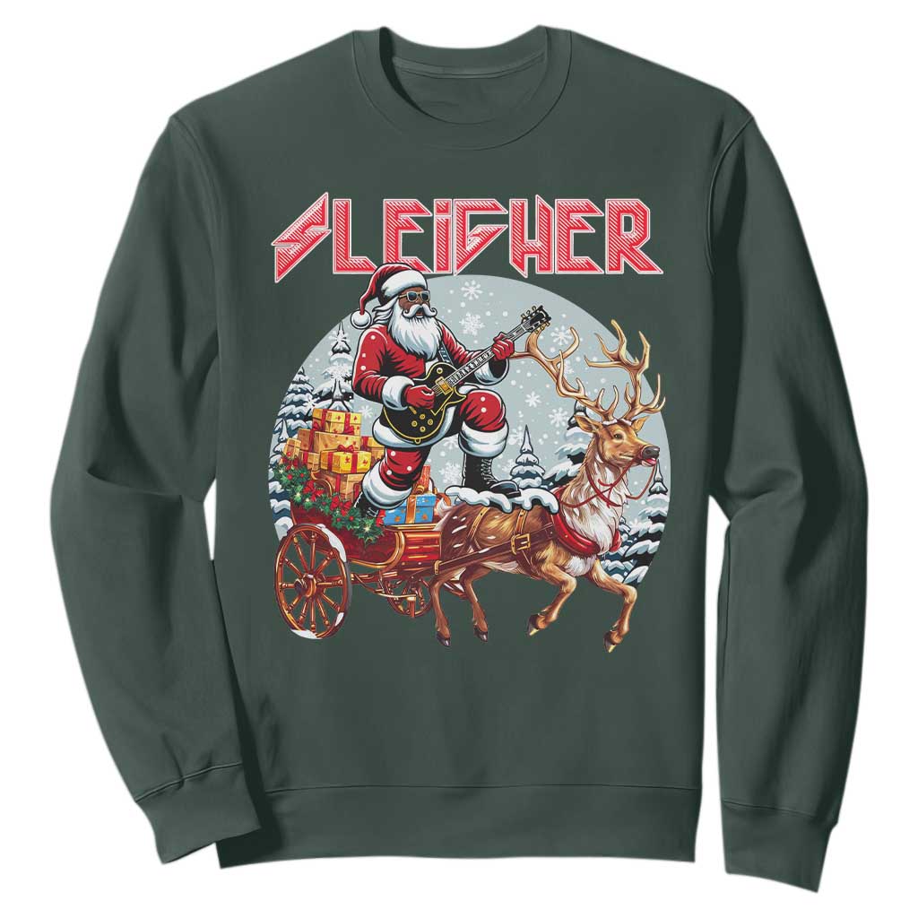 Funny Black Santa Heavy Metal Christmas Sweatshirt Sleigher Xmas Rock & Roll TS11 Dark Forest Green Print Your Wear