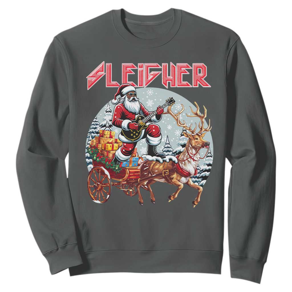 Funny Black Santa Heavy Metal Christmas Sweatshirt Sleigher Xmas Rock & Roll TS11 Dark Heather Print Your Wear