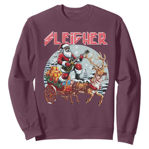 Funny Black Santa Heavy Metal Christmas Sweatshirt Sleigher Xmas Rock & Roll TS11 Maroon Print Your Wear