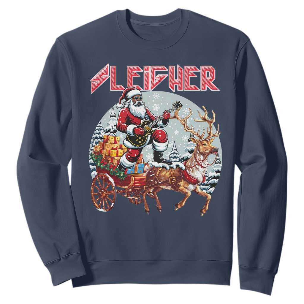 Funny Black Santa Heavy Metal Christmas Sweatshirt Sleigher Xmas Rock & Roll TS11 Navy Print Your Wear