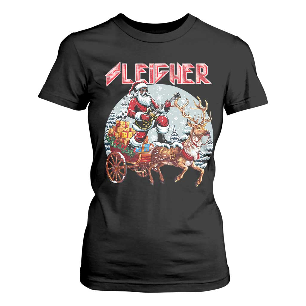 Funny Black Santa Heavy Metal Christmas T Shirt For Women Sleigher Xmas Rock & Roll TS11 Black Print Your Wear