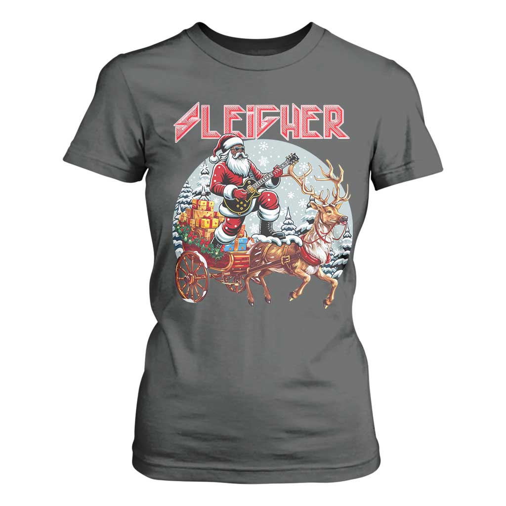 Funny Black Santa Heavy Metal Christmas T Shirt For Women Sleigher Xmas Rock & Roll TS11 Dark Heather Print Your Wear