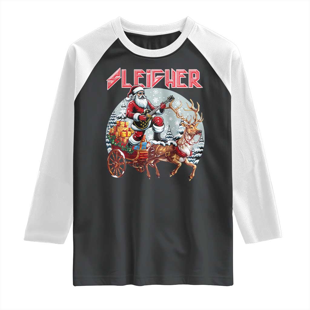Funny Santa Heavy Metal Christmas Raglan Shirt Sleigher Xmas Rock & Roll TS11 Black White Print Your Wear
