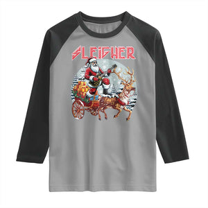 Funny Santa Heavy Metal Christmas Raglan Shirt Sleigher Xmas Rock & Roll TS11 Sport Gray Black Print Your Wear