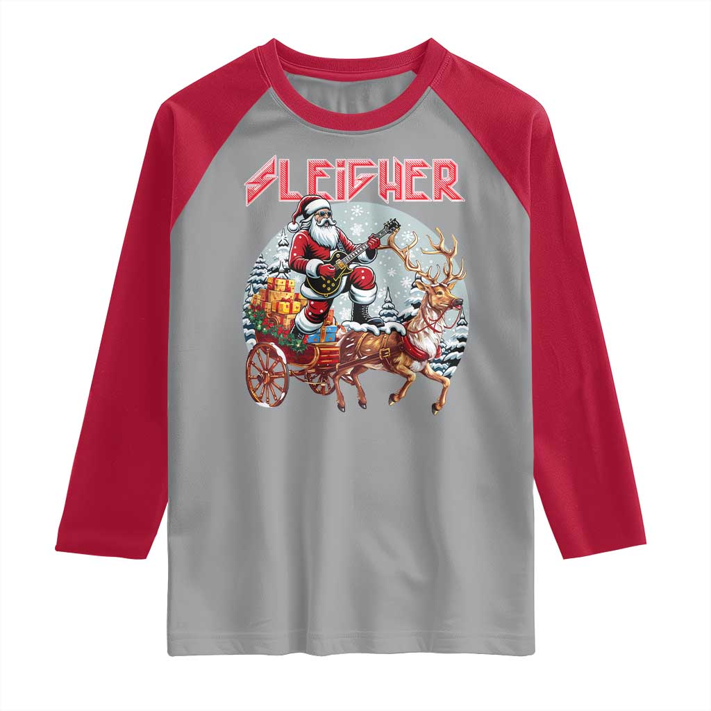 Funny Santa Heavy Metal Christmas Raglan Shirt Sleigher Xmas Rock & Roll TS11 Sport Gray Red Print Your Wear