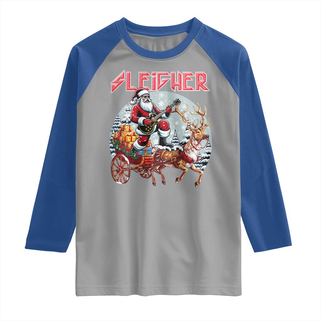 Funny Santa Heavy Metal Christmas Raglan Shirt Sleigher Xmas Rock & Roll TS11 Sport Gray Royal Print Your Wear