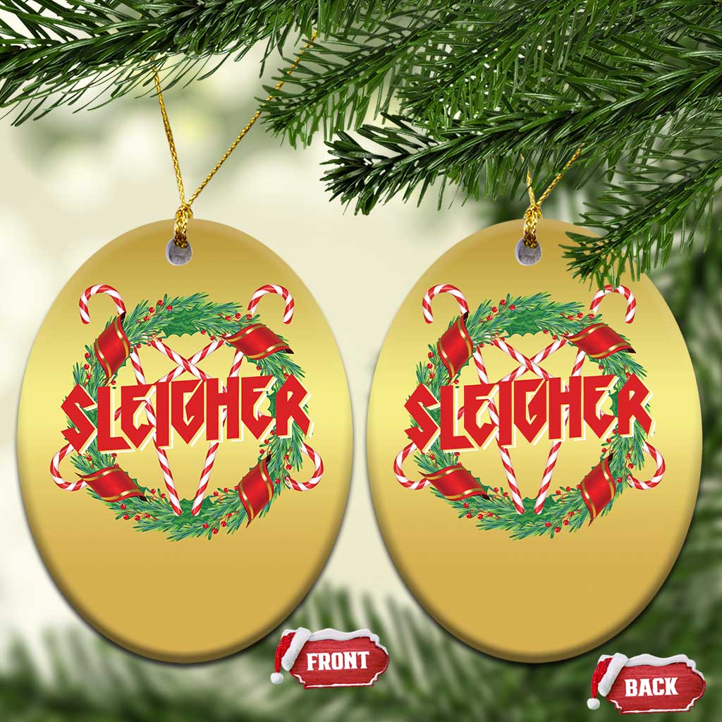 Funny Xmas Heavy Metal Christmas Ornament Sleigher Xmas Pentagram Candy Cane TS11 Oval Gold Print Your Wear