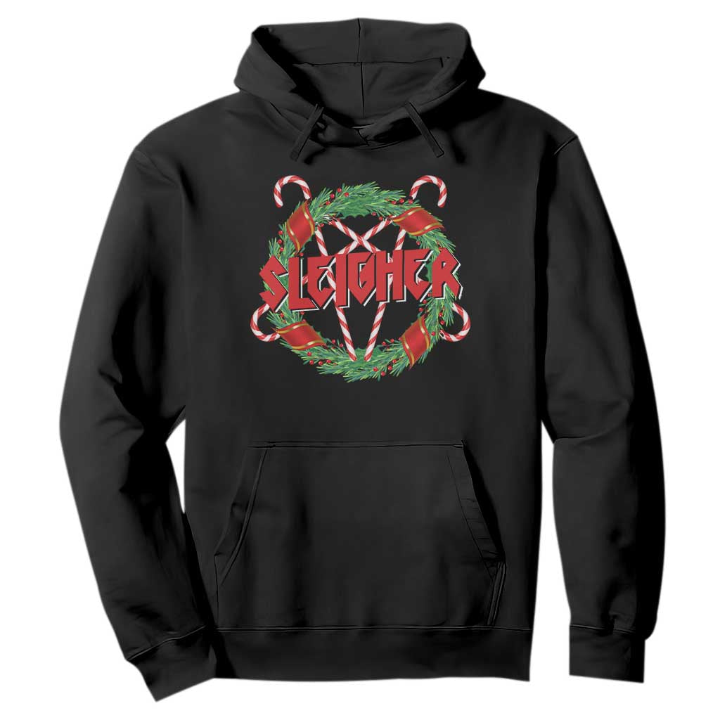 Funny Christmas Heavy Metal Hoodie Sleigher Xmas Pentagram Candy Cane TS11 Black Print Your Wear