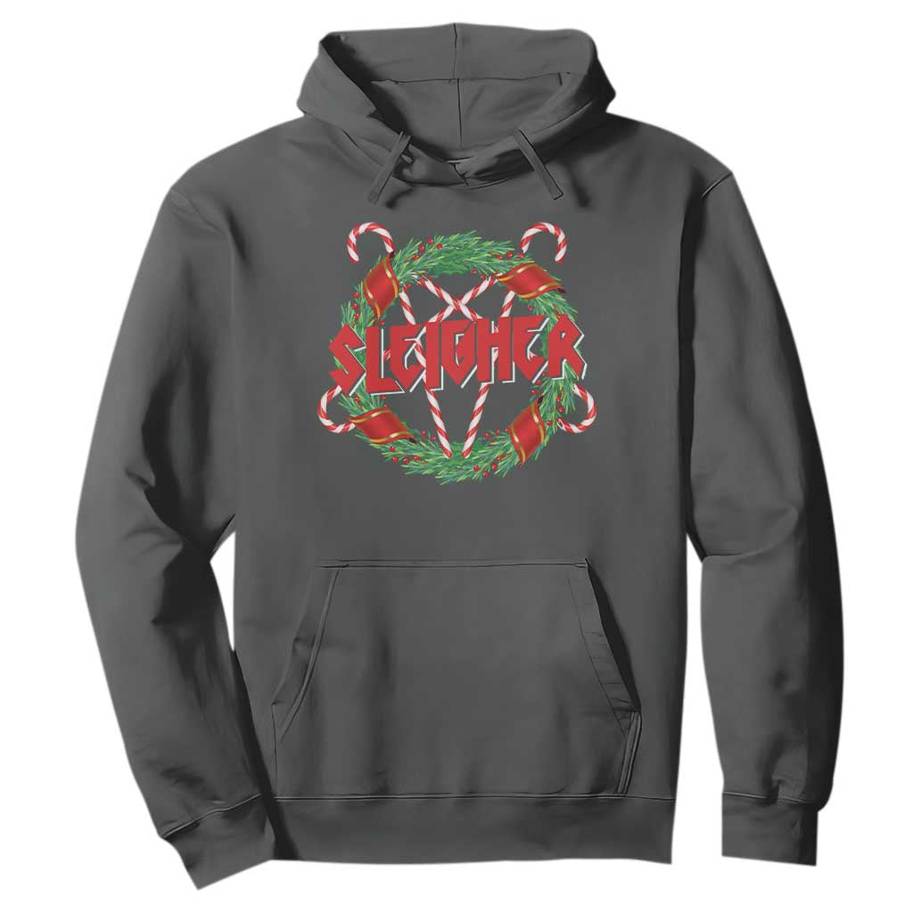 Funny Christmas Heavy Metal Hoodie Sleigher Xmas Pentagram Candy Cane TS11 Dark Heather Print Your Wear