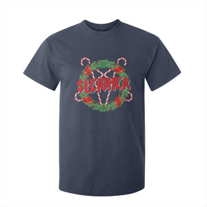 Funny Christmas Heavy Metal T Shirt For Kid Sleigher Xmas Pentagram Candy Cane TS11 Navy Print Your Wear