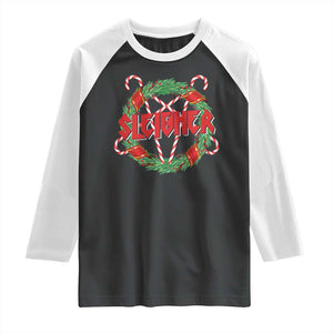 Funny Christmas Heavy Metal Raglan Shirt Sleigher Xmas Pentagram Candy Cane TS11 Black White Print Your Wear
