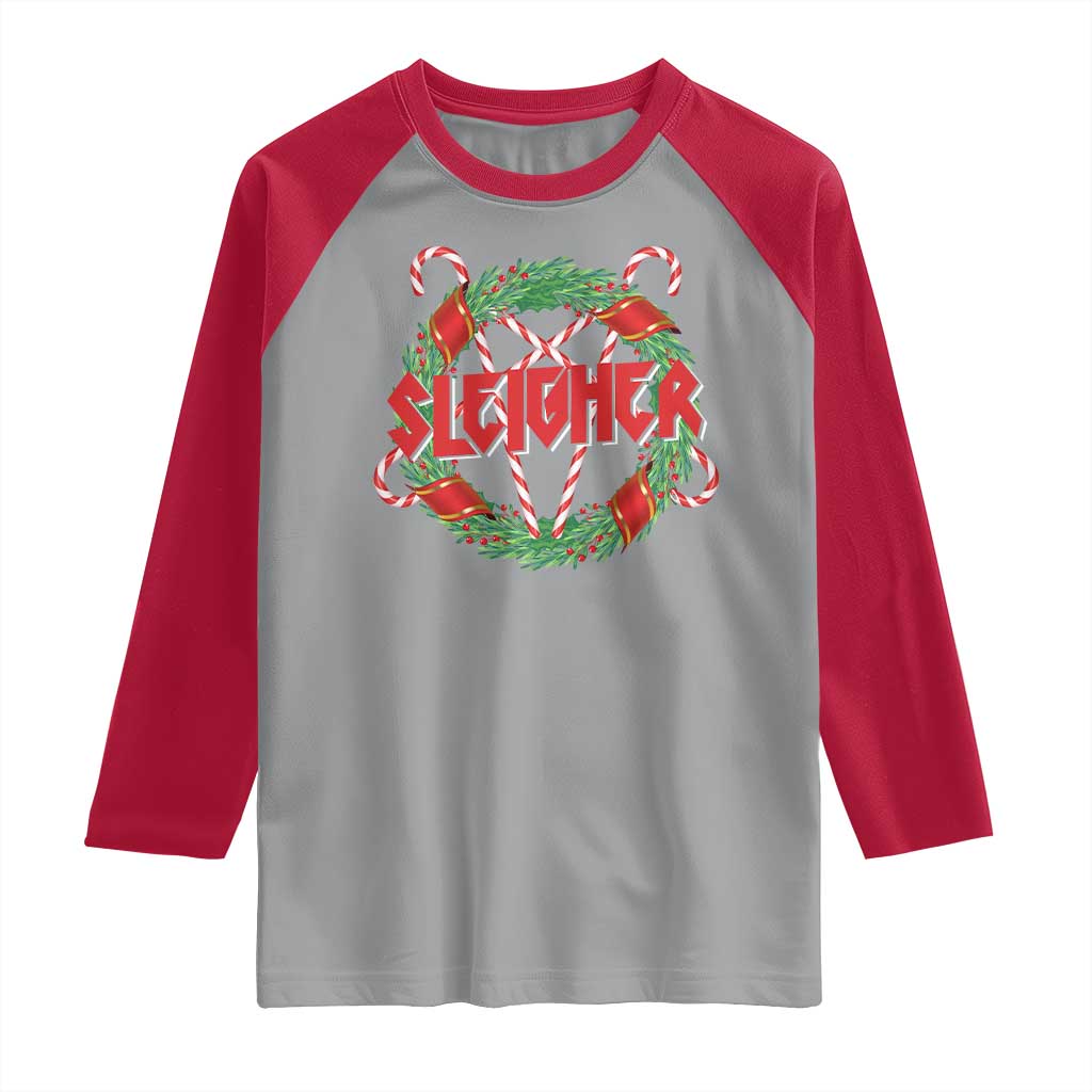 Funny Christmas Heavy Metal Raglan Shirt Sleigher Xmas Pentagram Candy Cane TS11 Sport Gray Red Print Your Wear
