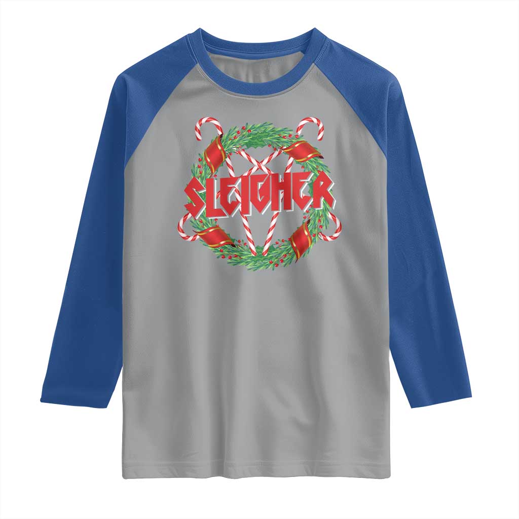 Funny Christmas Heavy Metal Raglan Shirt Sleigher Xmas Pentagram Candy Cane TS11 Sport Gray Royal Print Your Wear