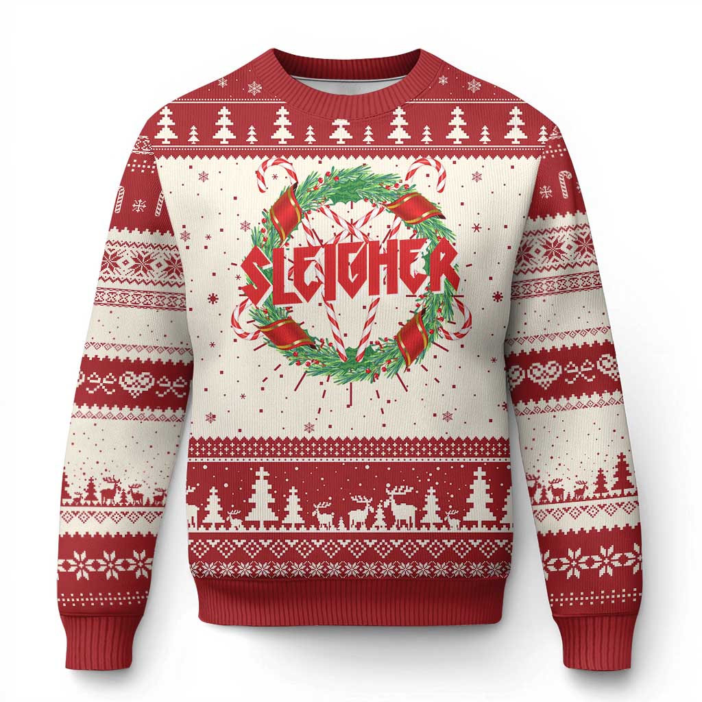 Funny Christmas Heavy Metal Ugly Christmas Sweater Sleigher Xmas Pentagram Candy Cane TS11 Red Print Your Wear