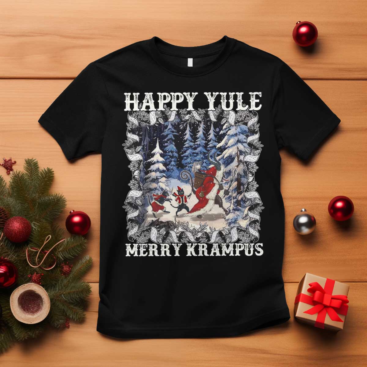 Happy Yule Merry Krampus T Shirt Vintage Krampus Black Cat TS11 Black Print Your Wear