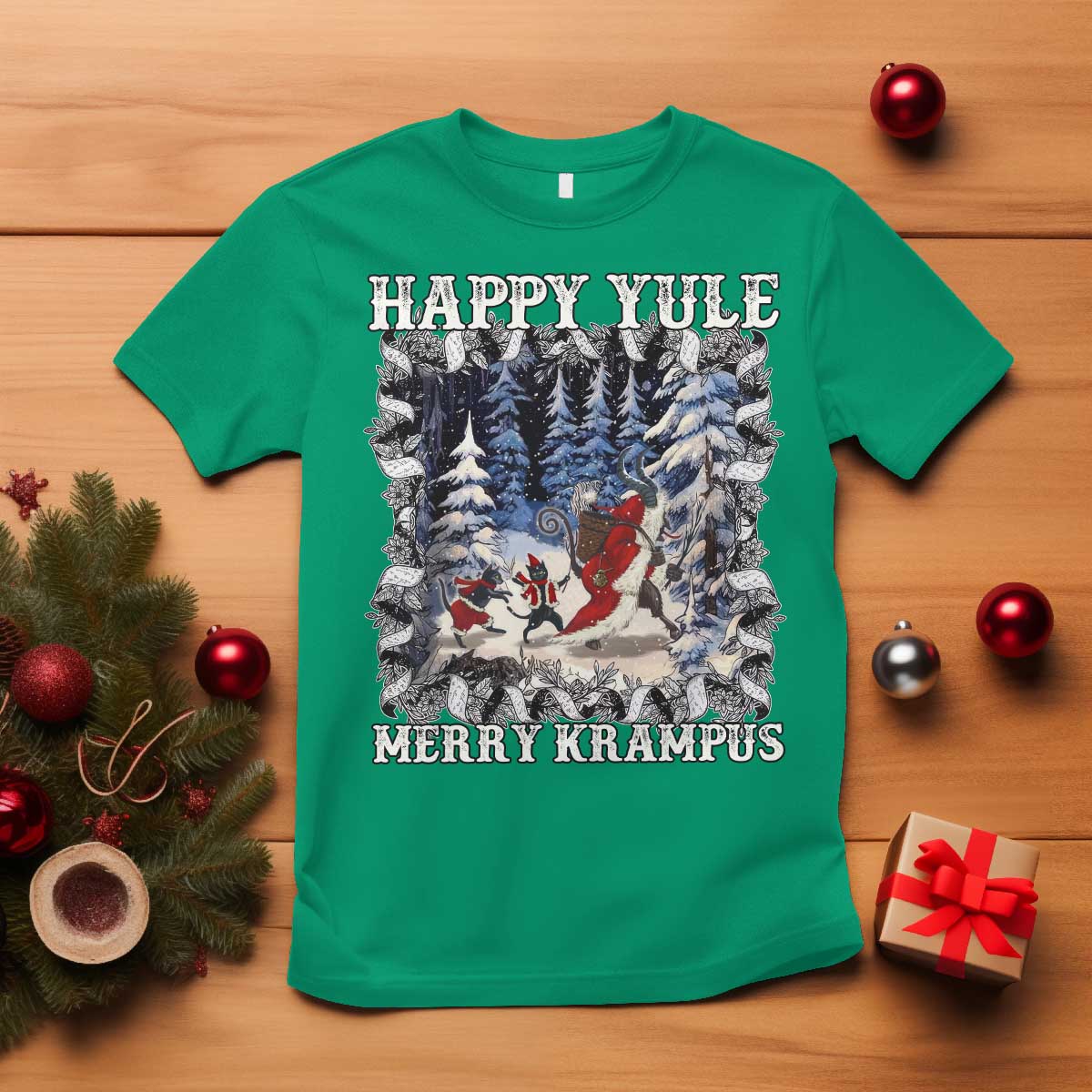 Happy Yule Merry Krampus T Shirt Vintage Krampus Black Cat TS11 Irish Green Print Your Wear