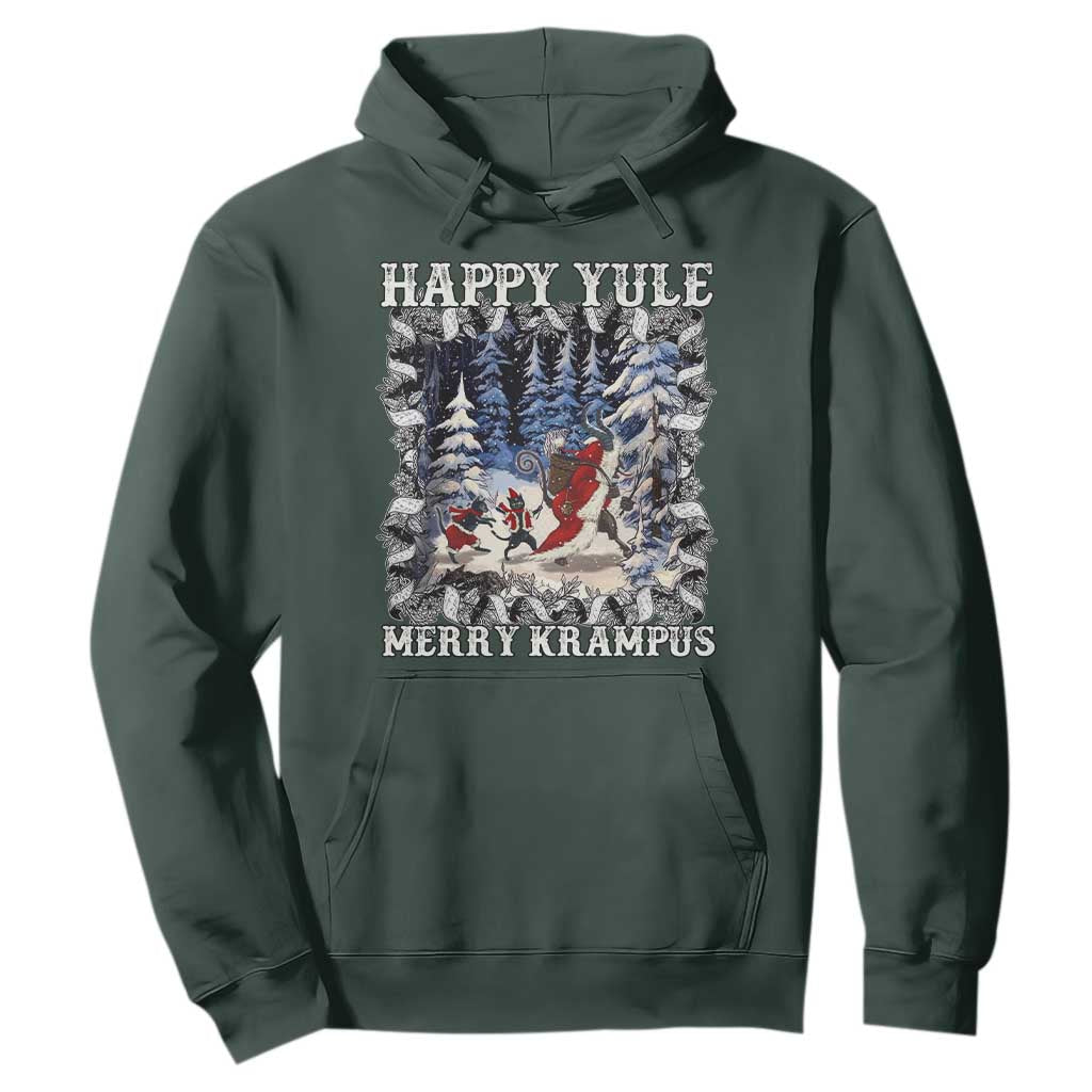 Happy Yule Merry Krampus Hoodie Vintage Krampus Black Cat TS11 Dark Forest Green Print Your Wear