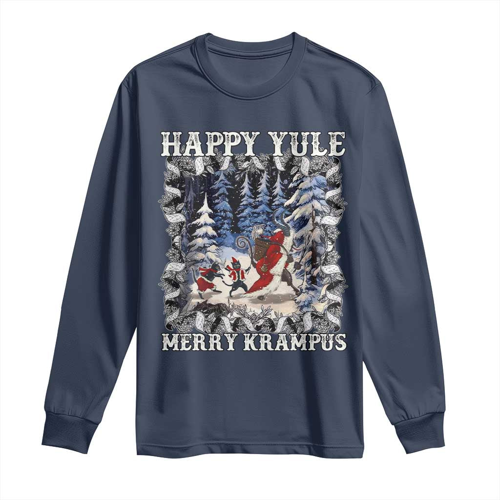 Happy Yule Merry Krampus Long Sleeve Shirt Vintage Krampus Black Cat TS11 Navy Print Your Wear