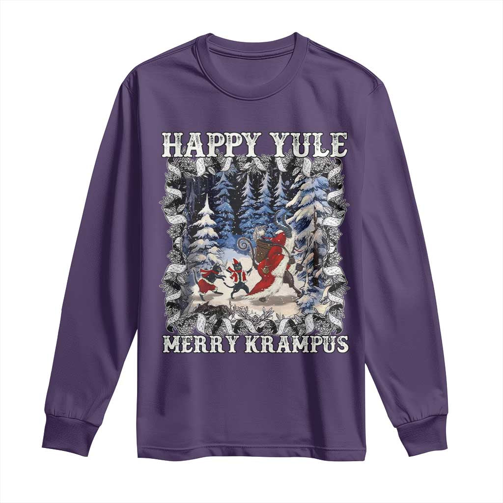 Happy Yule Merry Krampus Long Sleeve Shirt Vintage Krampus Black Cat TS11 Purple Print Your Wear