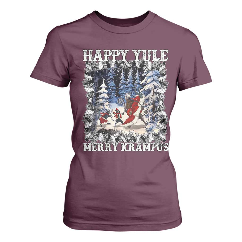 Happy Yule Merry Krampus T Shirt For Women Vintage Krampus Black Cat TS11 Maroon Print Your Wear