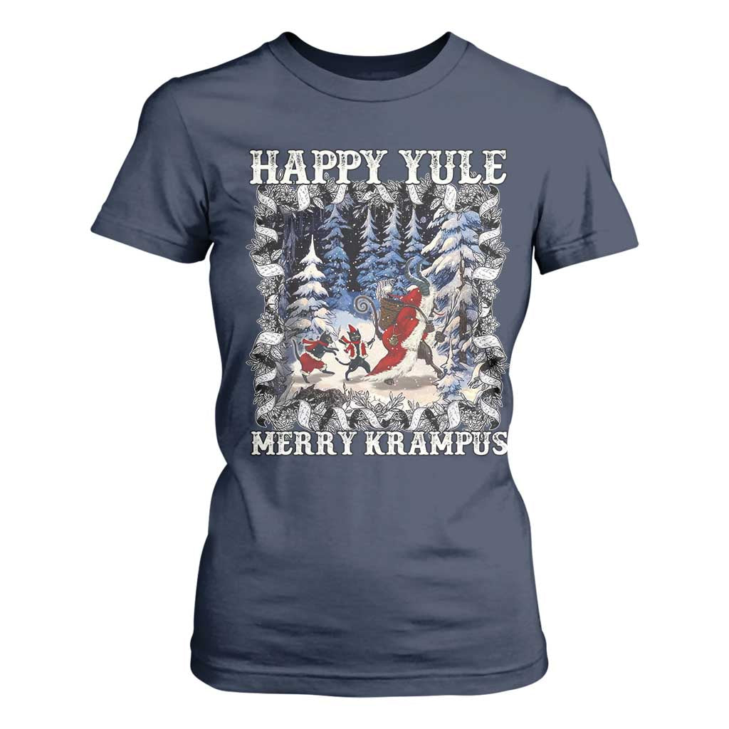 Happy Yule Merry Krampus T Shirt For Women Vintage Krampus Black Cat TS11 Navy Print Your Wear