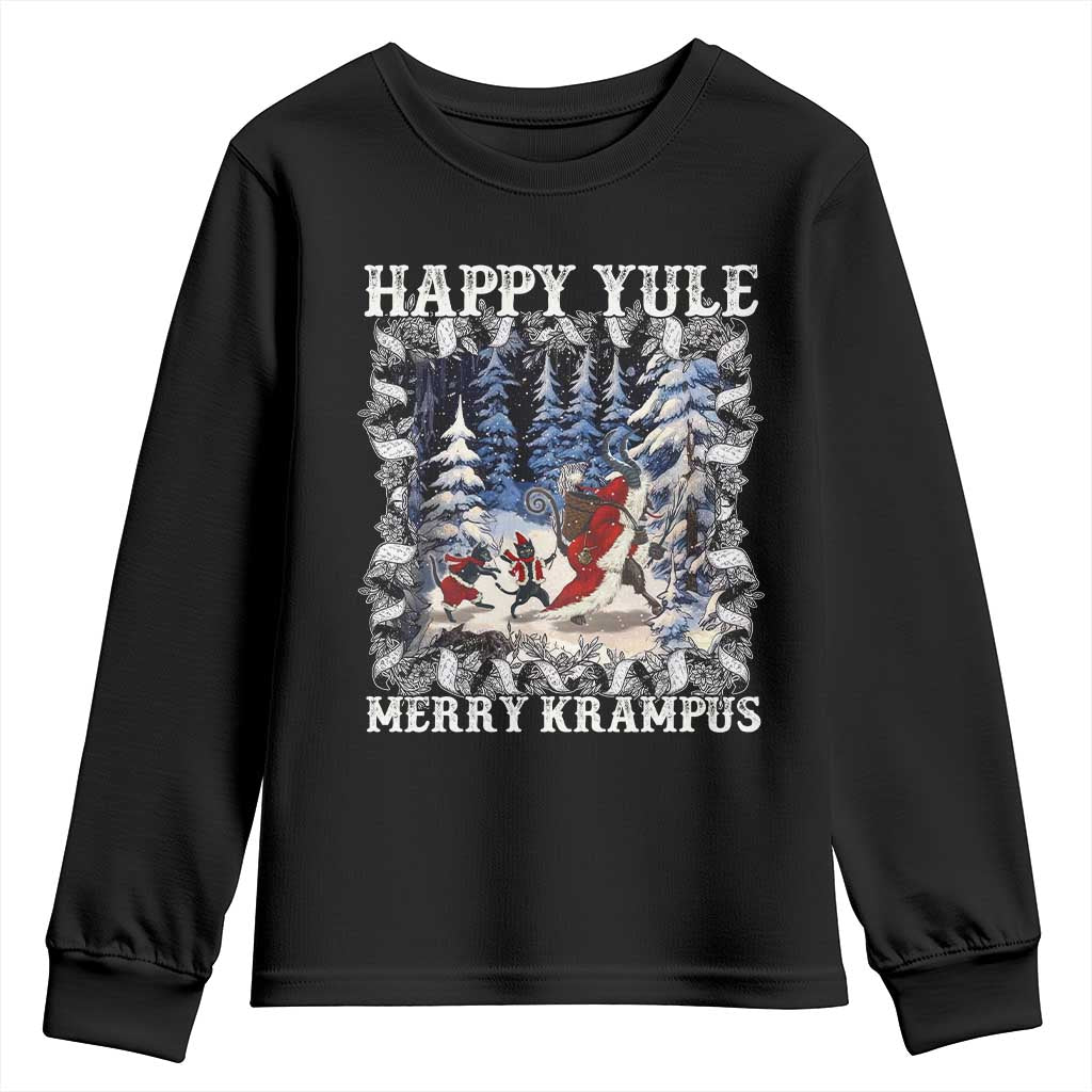 Happy Yule Merry Krampus Youth Sweatshirt Vintage Krampus Black Cat TS11 Black Print Your Wear