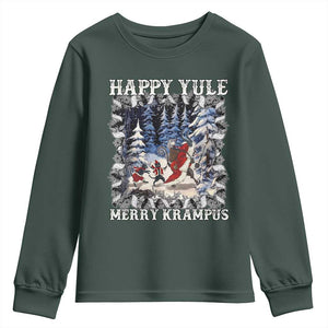 Happy Yule Merry Krampus Youth Sweatshirt Vintage Krampus Black Cat TS11 Dark Forest Green Print Your Wear
