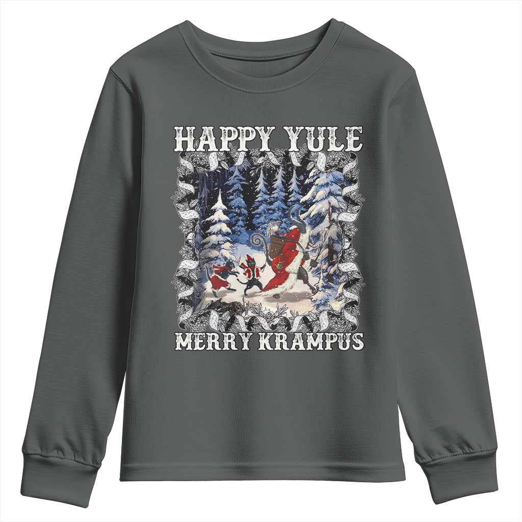 Happy Yule Merry Krampus Youth Sweatshirt Vintage Krampus Black Cat TS11 Dark Heather Print Your Wear