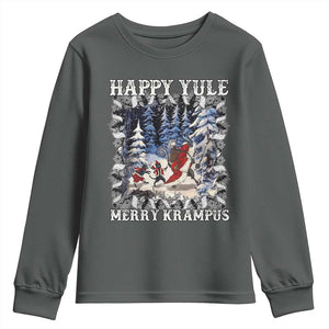 Happy Yule Merry Krampus Youth Sweatshirt Vintage Krampus Black Cat TS11 Dark Heather Print Your Wear