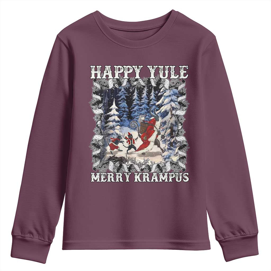 Happy Yule Merry Krampus Youth Sweatshirt Vintage Krampus Black Cat TS11 Maroon Print Your Wear