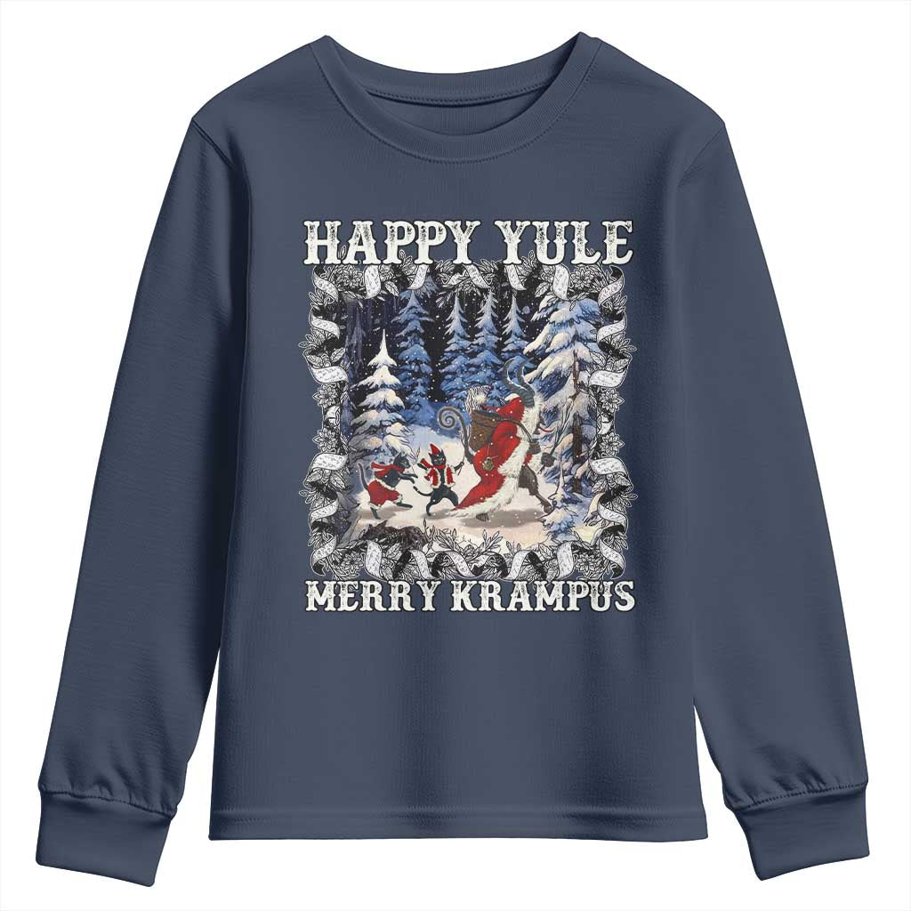 Happy Yule Merry Krampus Youth Sweatshirt Vintage Krampus Black Cat TS11 Navy Print Your Wear