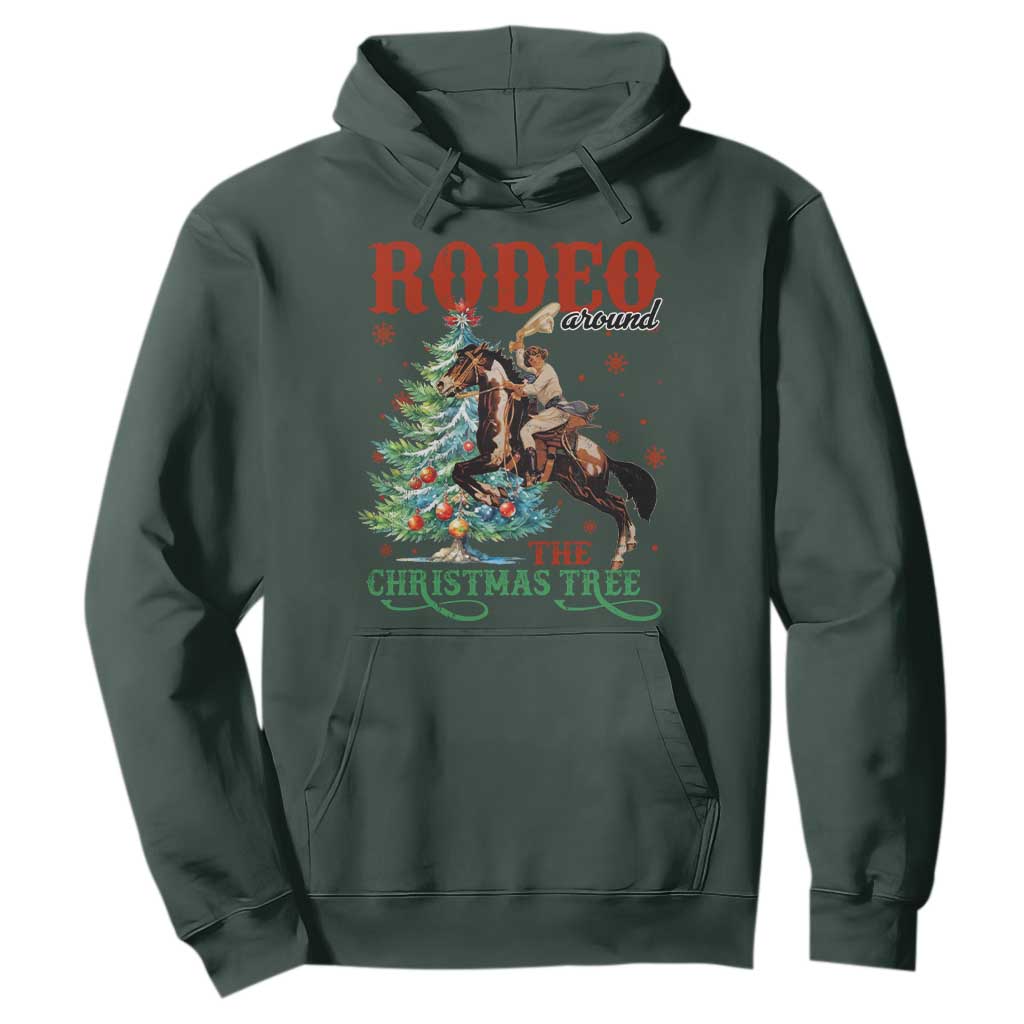 Western Christmas Hoodie Rodeo Around The Christmas Tree Cowgirl TS11 Dark Forest Green Print Your Wear