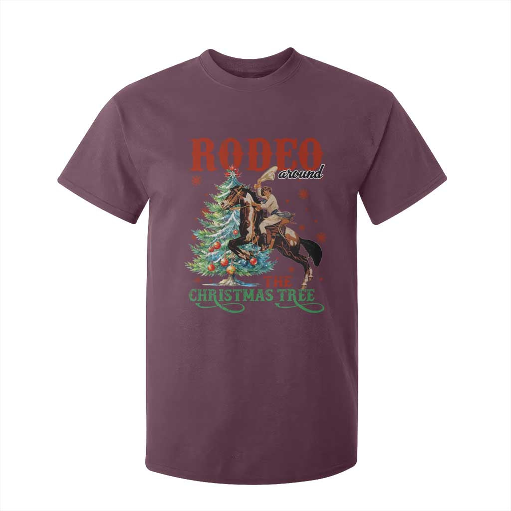 Western Christmas T Shirt For Kid Rodeo Around The Christmas Tree Cowgirl TS11 Maroon Print Your Wear
