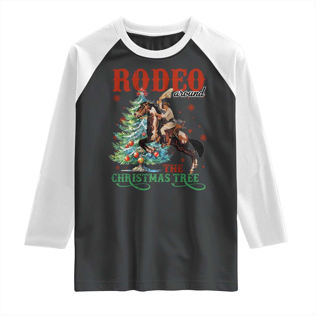 Western Christmas Raglan Shirt Rodeo Around The Christmas Tree Cowgirl TS11 Black White Print Your Wear