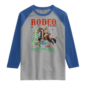 Western Christmas Raglan Shirt Rodeo Around The Christmas Tree Cowgirl TS11 Sport Gray Royal Print Your Wear