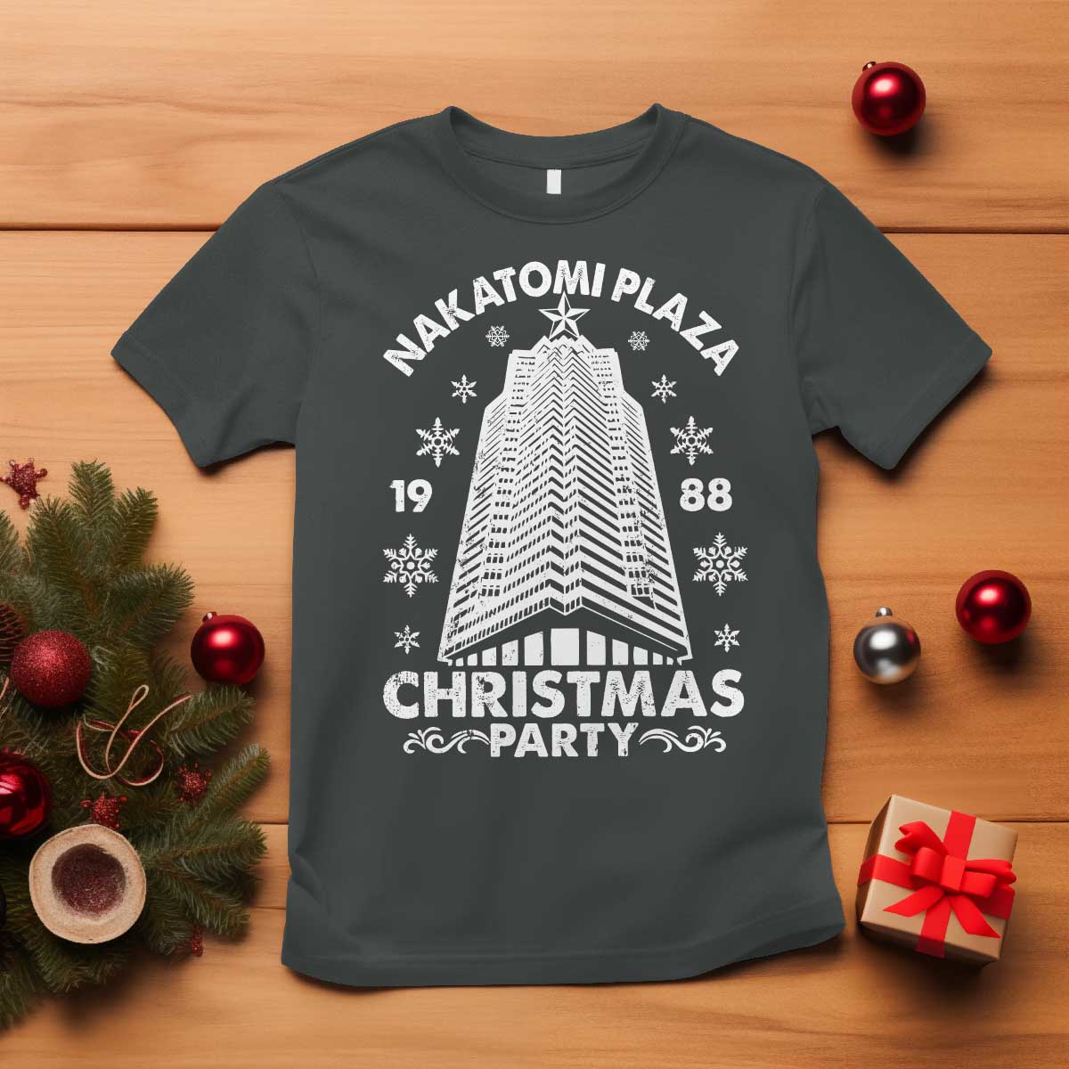 Nakatomi Plaza T Shirt Christmas Party 1988 Vintage Snowflake TS11 Dark Heather Print Your Wear