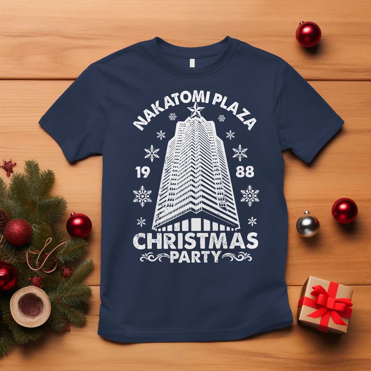 Nakatomi Plaza T Shirt Christmas Party 1988 Vintage Snowflake TS11 Navy Print Your Wear