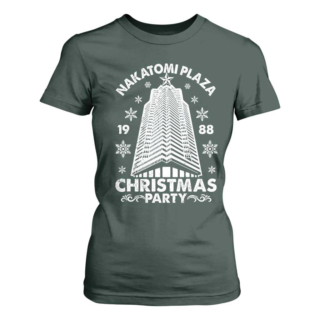 Nakatomi Plaza T Shirt For Women Christmas Party 1988 Vintage Snowflake TS11 Dark Forest Green Print Your Wear
