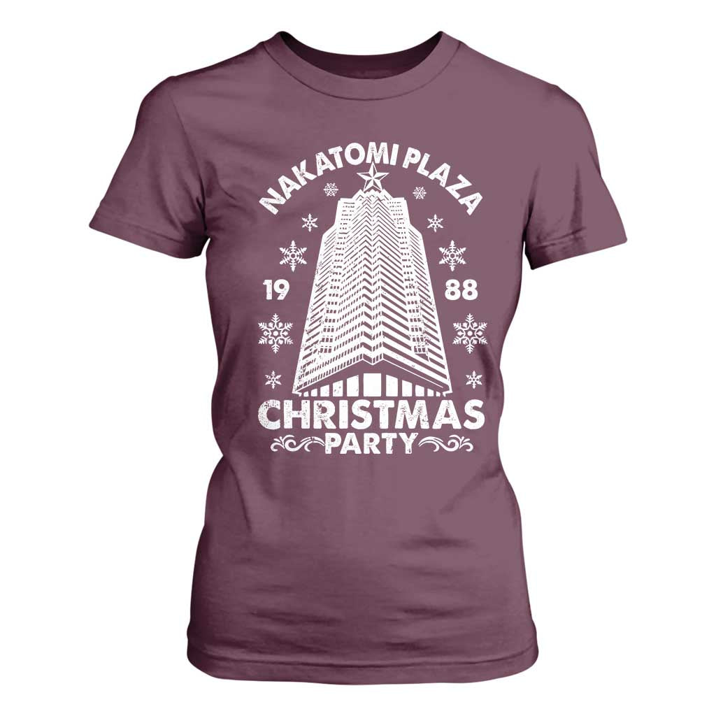 Nakatomi Plaza T Shirt For Women Christmas Party 1988 Vintage Snowflake TS11 Maroon Print Your Wear