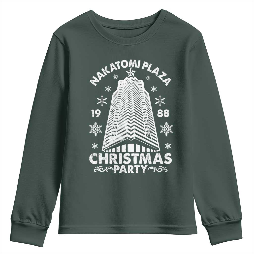Nakatomi Plaza Youth Sweatshirt Christmas Party 1988 Vintage Snowflake TS11 Dark Forest Green Print Your Wear