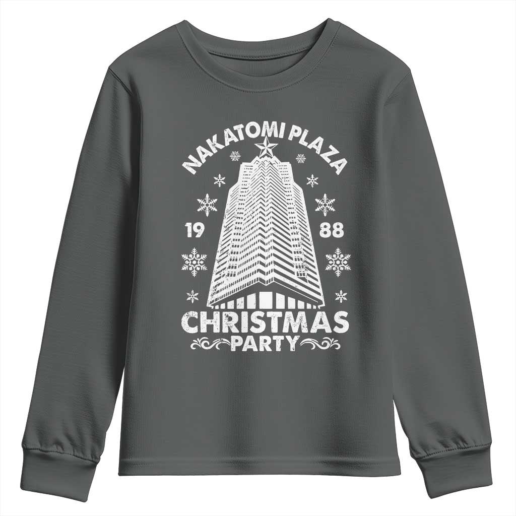 Nakatomi Plaza Youth Sweatshirt Christmas Party 1988 Vintage Snowflake TS11 Dark Heather Print Your Wear
