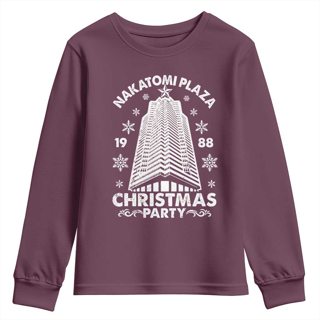 Nakatomi Plaza Youth Sweatshirt Christmas Party 1988 Vintage Snowflake TS11 Maroon Print Your Wear