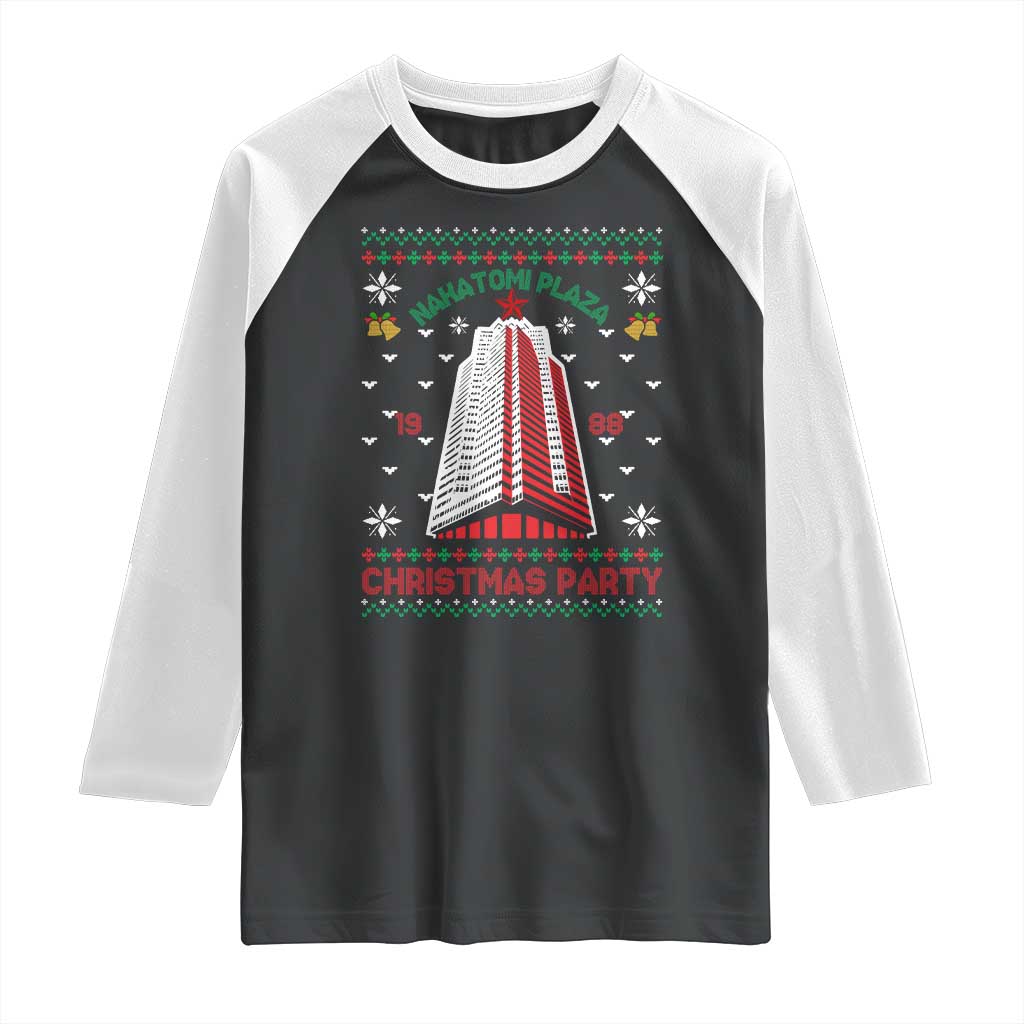 Nakatomi Plaza Raglan Shirt Christmas Party 1988 Seasons Greetings TS11 Black White Print Your Wear