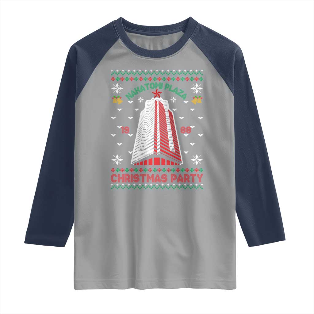 Nakatomi Plaza Raglan Shirt Christmas Party 1988 Seasons Greetings TS11 Sport Gray Navy Print Your Wear