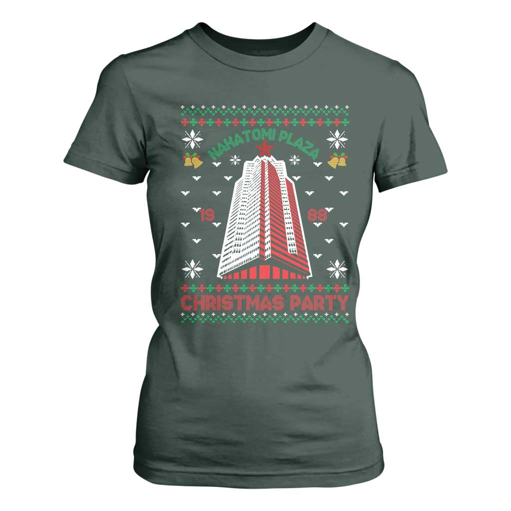 Nakatomi Plaza T Shirt For Women Christmas Party 1988 Seasons Greetings TS11 Dark Forest Green Print Your Wear