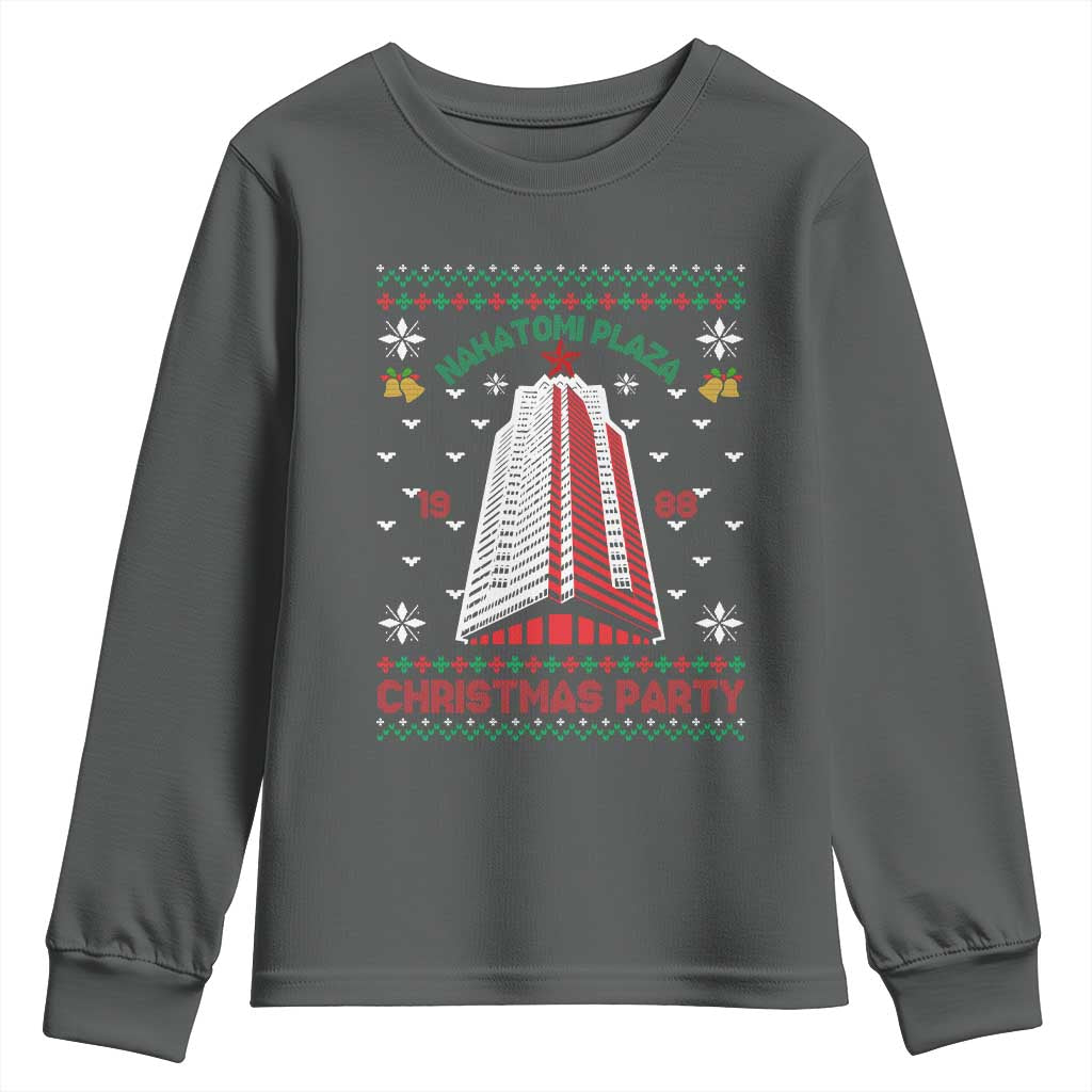 Nakatomi Plaza Youth Sweatshirt Christmas Party 1988 Seasons Greetings TS11 Dark Heather Print Your Wear