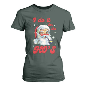 Funny I Do It For The Ho's T Shirt For Women Christmas Black Naughty Santa TS11 Dark Forest Green Print Your Wear